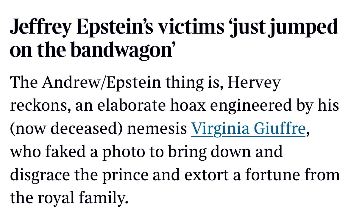 Why is <a href="/thetimes/">The Times and The Sunday Times</a> giving a lead interview to Lady Victoria Hervey? Originally and only famous for posing vacuously at celebrity parties and aristocratic functions, she's now back as a vacuous MAGA, 'only Farage can save Britain', Prince Andrew/Epstein conspiracy theorist.