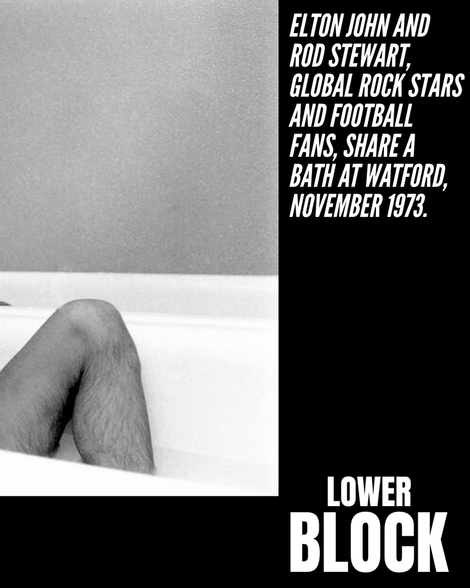 LowerBlock's tweet photo. Rub-a-dub-dub, two rock stars in a tub - Rock superstars Elton John and Rod Stewart share a bath at Watford’s ground, 1973 📸 Charles Ley
#lowerblock #footballculture https://t.co/1zHI9eQt4P
