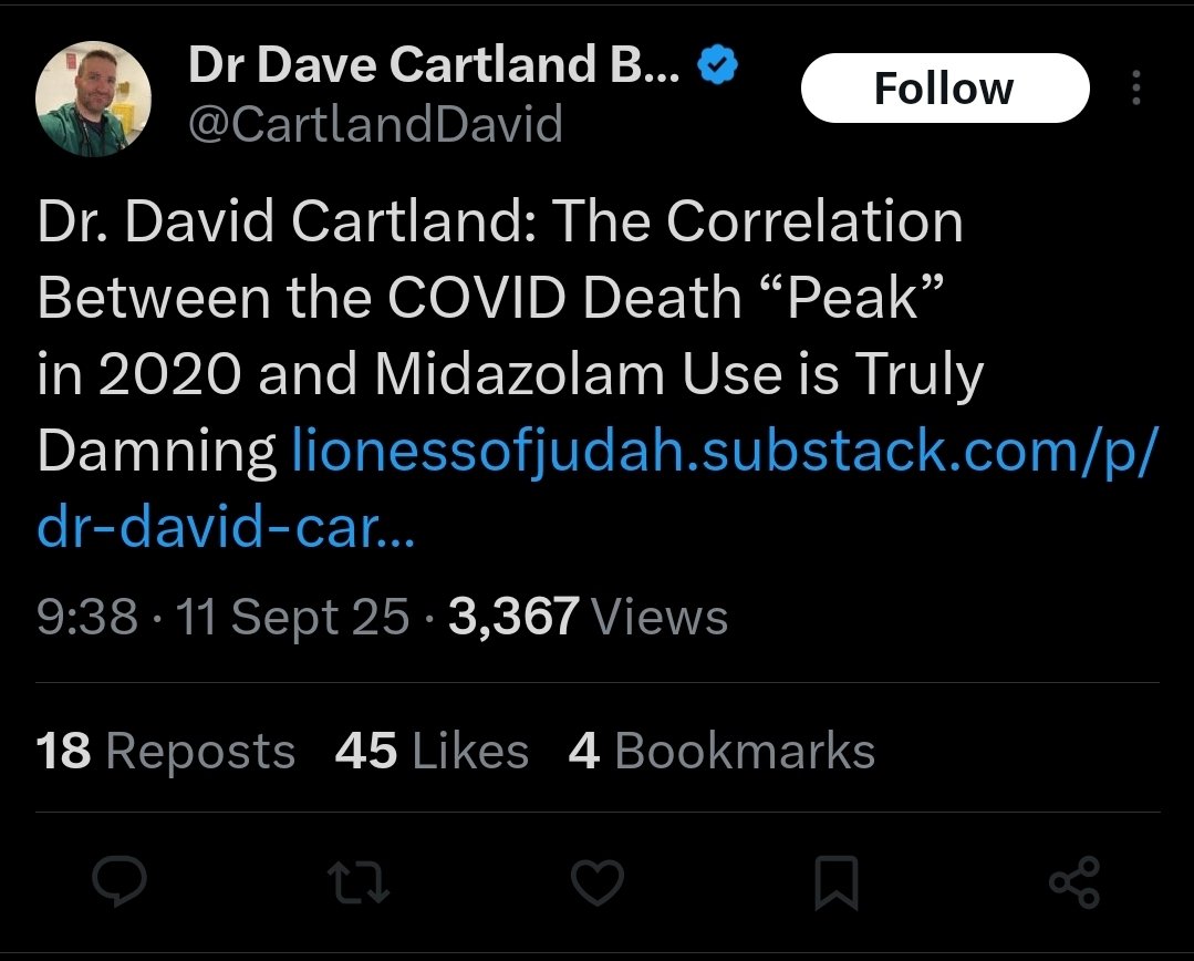 Ummm no Dave <a href="/CartlandDavid/">Dr Dave Cartland BMedSc MBChB Ex-MRCGP</a>
Correlation between mortality and the use of palliative care drugs is entirely expected. You were a GP. You should know basic palliative care. Either the stupidest GP ever or you're lying to your followers...again.