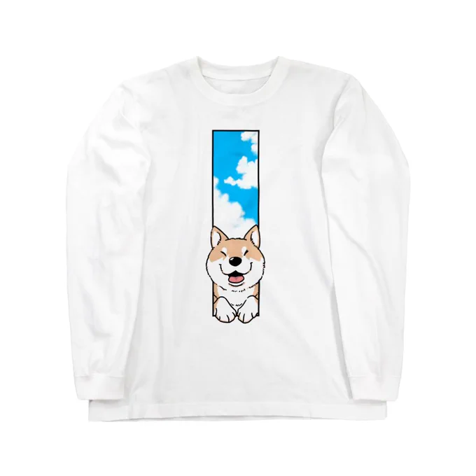 リクエストいただきこちらのデザインをロングスリーブTシャツに追加しました!リクエストありがとうございました ※リクエストはデザインのサイズや縦横比によってお応えできない場合があります。ご了承ください。 真希ナルセ(マキナル)の青空から覗く柴犬(赤柴)ロングスリーブTシャツ