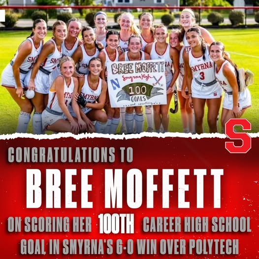 Smyrna, Delaware's Bree Moffett scored the 100th goal of her career with the Eagles Field Hockey team. 

Submit your milestones to us at mysportsreports@gmail.com