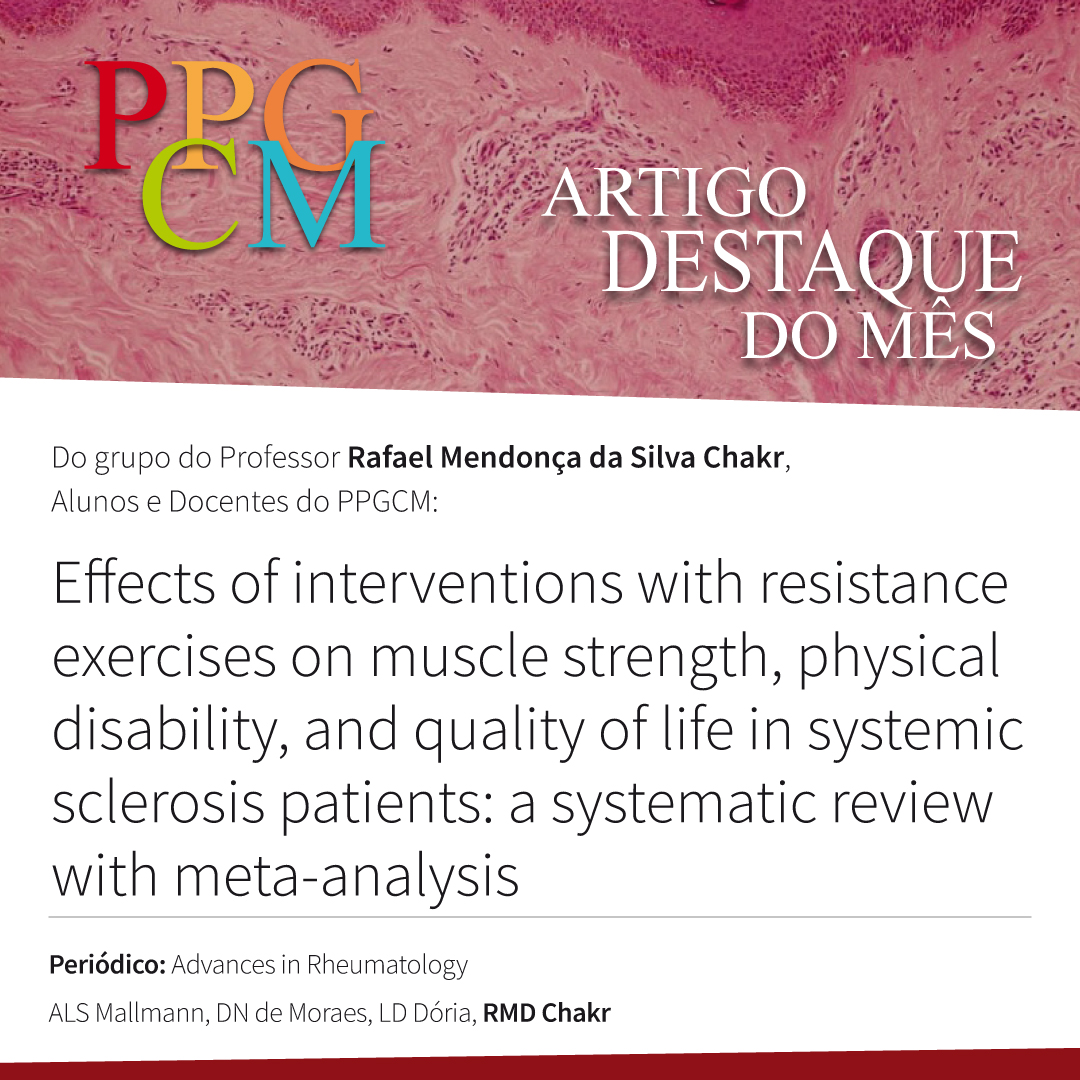 Estudo do PPGCM/UFRGS publicado no Advances in Rheumatology revisou os efeitos de intervenções com exercícios resistidos em pacientes com esclerose sistêmica. O trabalho reforça o papel dos exercícios resistidos como estratégia não farmacológica para melhorar a saúde e bem-estar.
