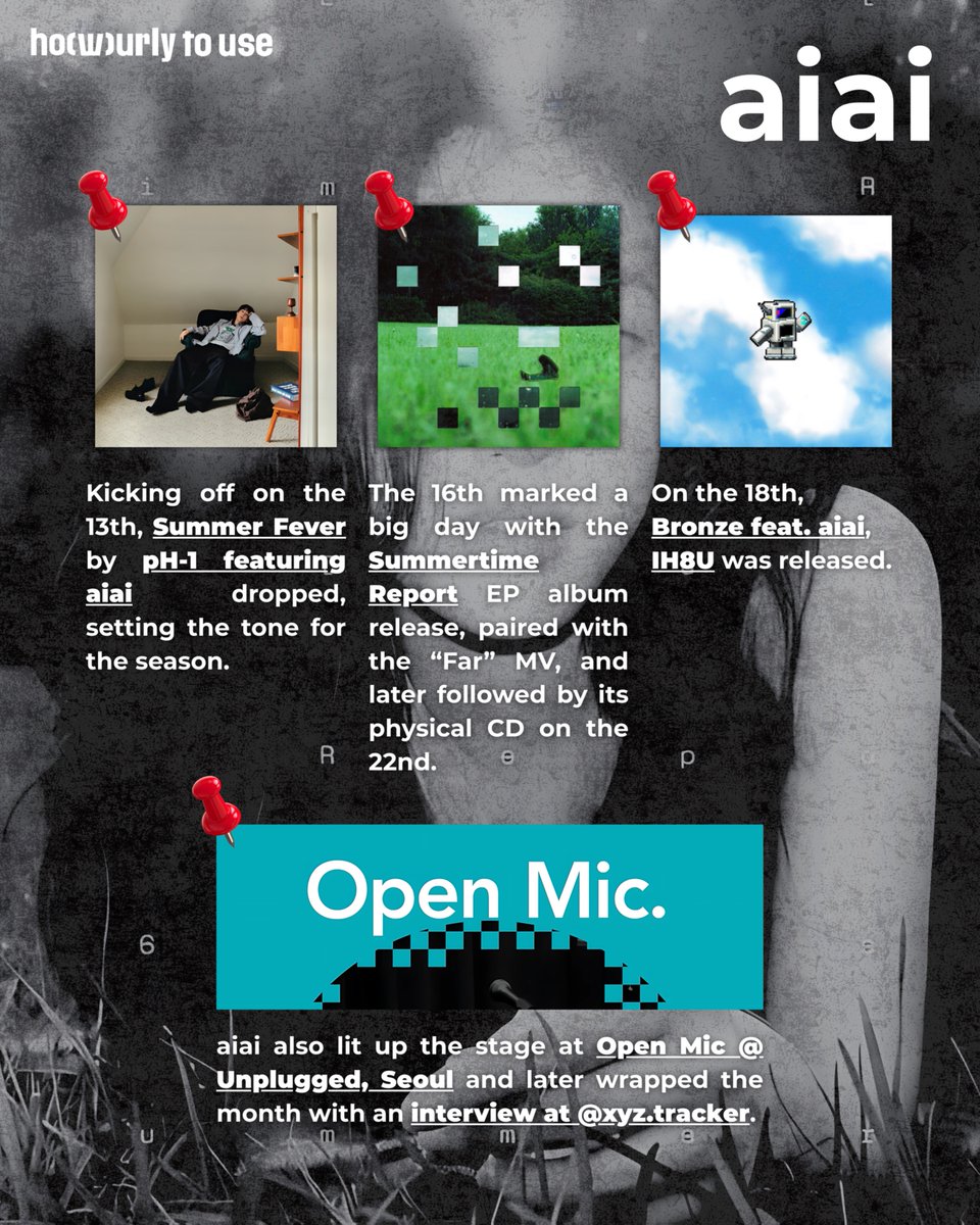 howurlytouse's tweet image. #HOWTOPROJECT | 𝗵𝗼𝘄𝘂𝗿𝗹𝘆𝘁𝗼𝘂𝘀𝗲 Digital Magazine – Highlights of the Month ✨

Inside 𝗵𝗼𝘄𝘁𝗼𝘂𝘀𝗲 Vol. 7 – August Issue

In Vol. 7, the spotlight shines on each step our artists take this summer. ☀️

aiai with Summertime Report era, Yeoho spinning decks at a release…