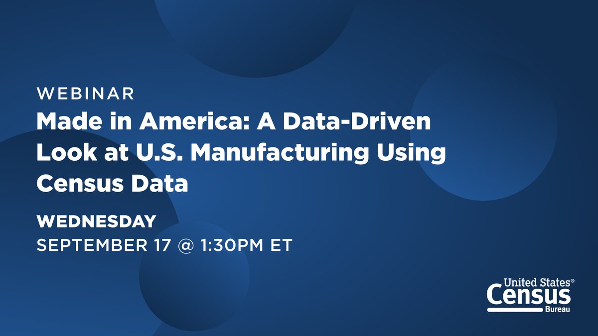 uscensusbureau's tweet image. Join us Wednesday as we explore the #manufacturing sector using interactive #DataTools ahead of #MFGDay25 on October 3. 

census.gov/data/academy/w…