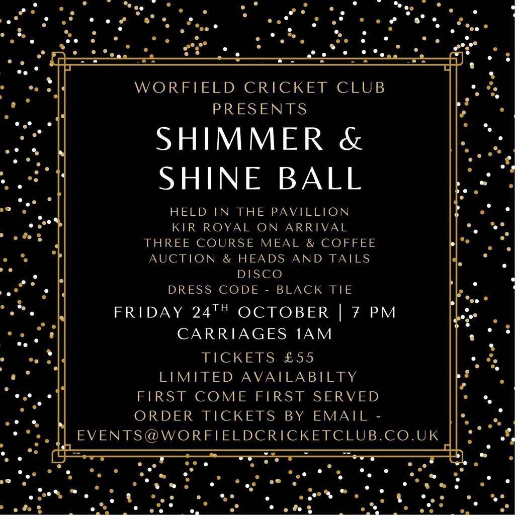 WCC Shimmer &amp; Shine Ball - Friday 24th October 2025 7pm #Pitchero
worfieldcricketclub.co.uk/calendar/event…