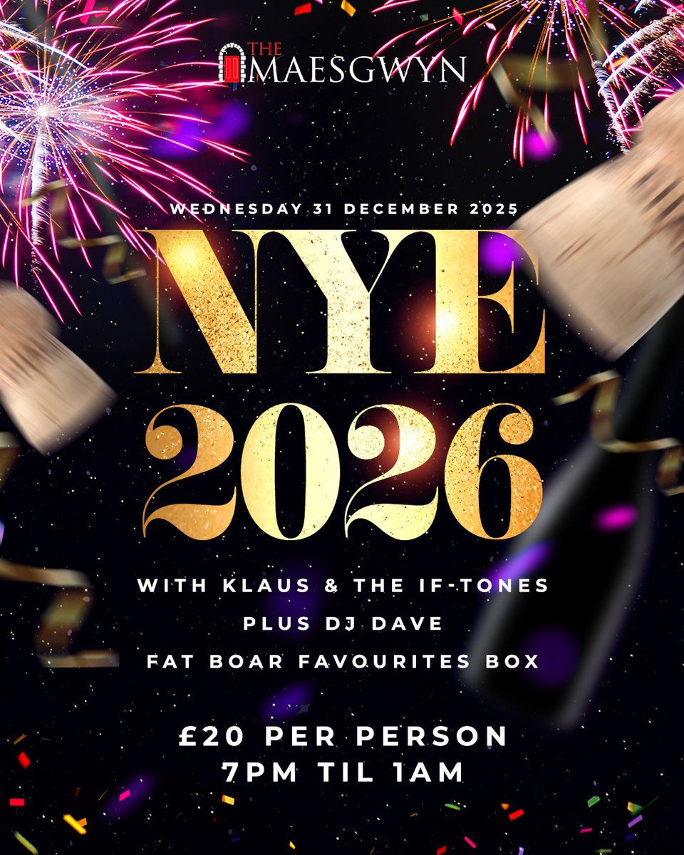 🎆 NYE PARTY 🥳 

Wed 31st Dec | 7PM til 1AM | £20pp 💫 

🎵 Klaus &amp; The If-Tones plus DJ Dave 🎤 
🍽️ Fat Boar Favourites Box included 📦 

✨ Ring in 2026 in style ✨ 

BOOK NOW