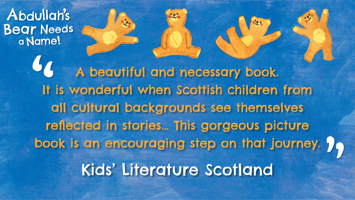 DiscoverKelpies's tweet image. Only 2 more days until the publication of Abdullah&apos;s Bear Needs a Name! by debut author @YHanifWrites and Sophie Benmouyal! 🧸💛

Thanks to KILTS (Kids&apos; Literature Scotland) for this fantastic review.

Pre-order a copy from the Kelpies website now!📚

#PictureBook #ChildrensBook