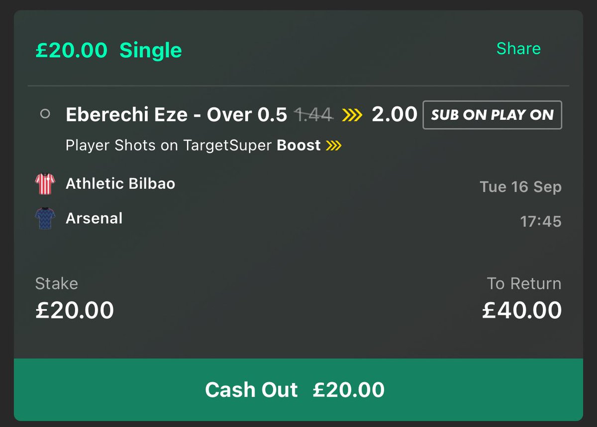 LordFootyTips's tweet image. 😍 £40 FREE CASH GIVEAWAY!!!

I’m backing the INCREDIBLE super boost for the Arsenal game on bet365 ✅

If Eze has 1+ SOT I’ll giveaway…

£20 to someone who LIKES this ❤️
£20 to someone who RTs this 🔁
Must follow @LordFootyTips