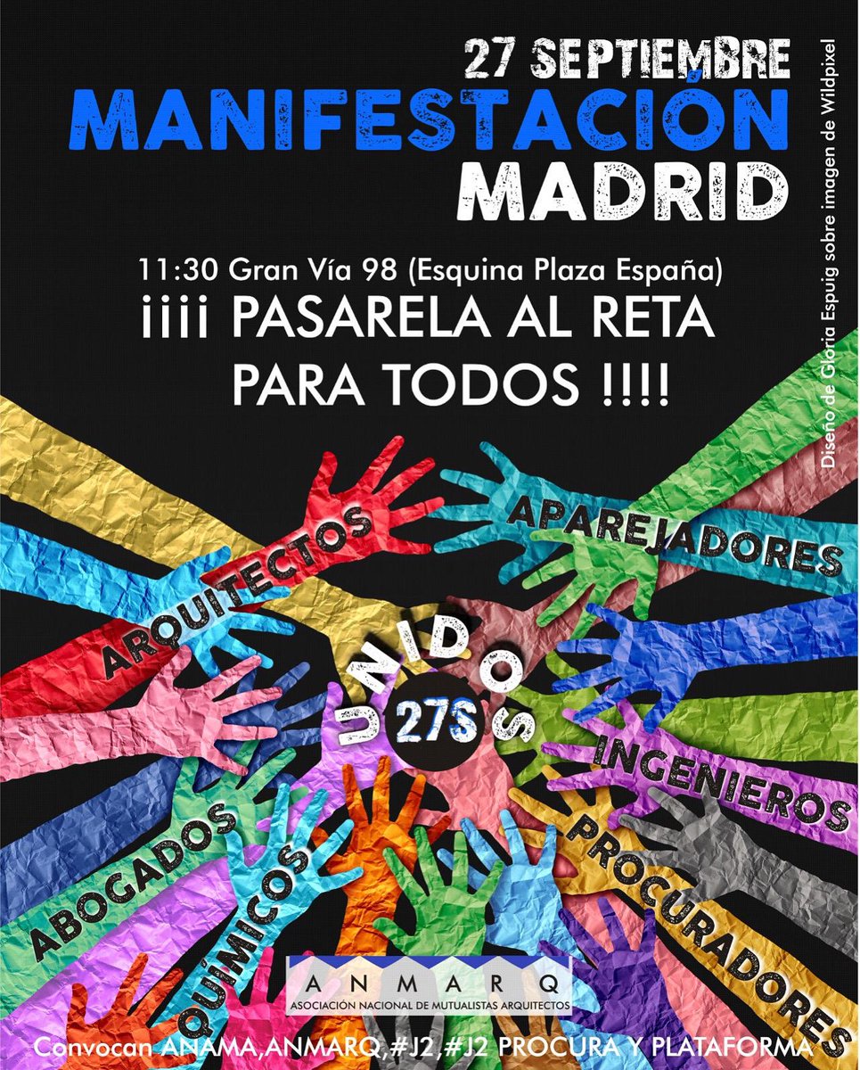 El 27 de septiembre, a las 11:30h. en Madrid, tendrá lugar una manifestación que reivindica el derecho a una jubilación justa y digna para arquitectos, abogados, ingenieros, aparejadores, químicos y procuradores.

Os animamos a asistir y apoyar esta causa que nos atañe a todos.