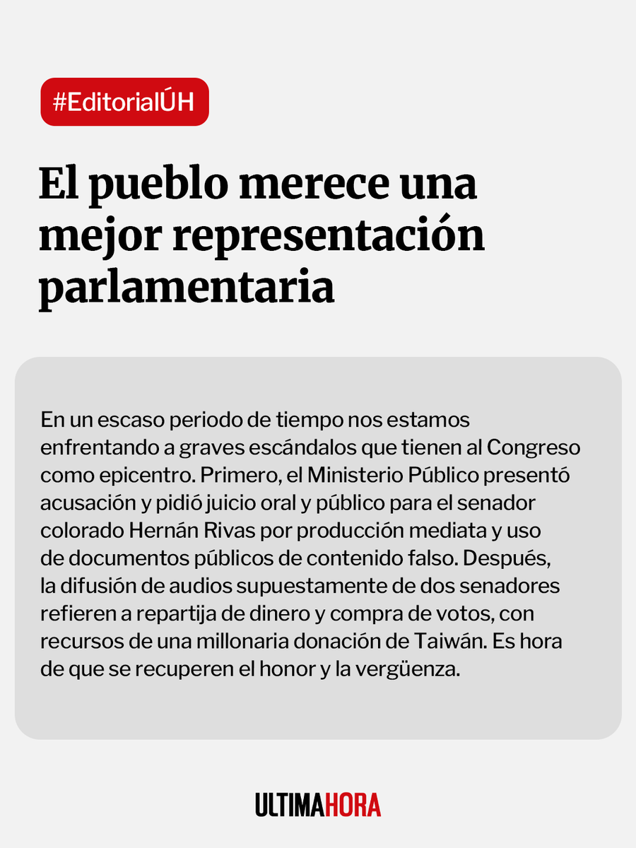UltimaHoracom's tweet photo. #EditorialÚH |  Es hora pues de que los diputados y los senadores entiendan que son servidores del pueblo, que a él se deben, y su único trabajo debería ser buscar el bienestar de la población. Es hora de que, como representantes del pueblo, honren ese compromiso.

https://t.co/amvx6QSbNZ