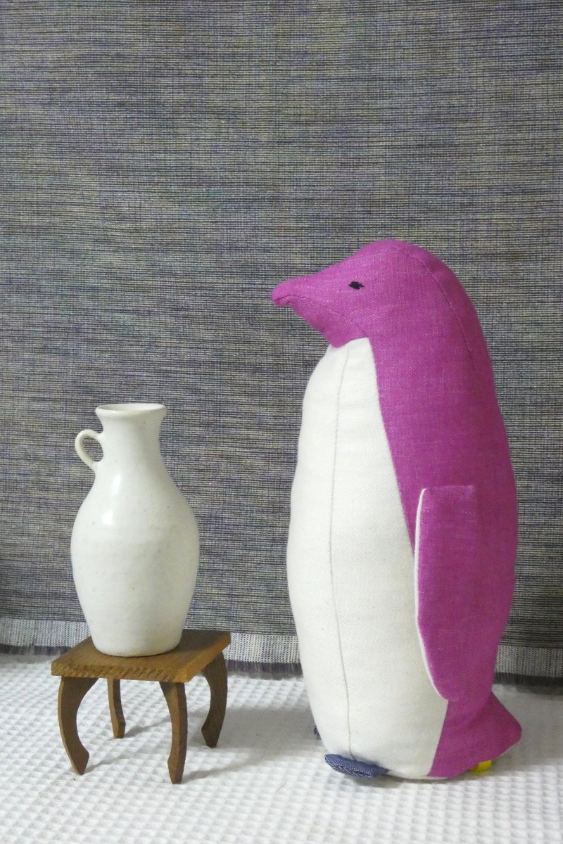 綿麻マゼンタも仕上げたよ。こちらはお買い上げ可能です。ご希望の方はご連絡ください。
高さ約20㎝、5,200円＋送料です。