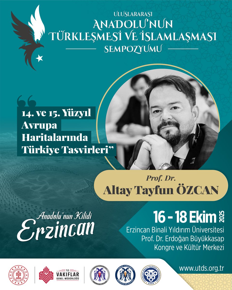 16–18 Ekim’de Erzincan Binali Yıldırım Üniversitesi’nde düzenlenecek Uluslararası Anadolu’nun Türkleşmesi ve İslamlaşması Sempozyumunda Prof. Dr. Altay Tayfun Özcan, “14. ve 15. Yüzyıl Avrupa Haritalarında Türkiye Tasvirleri” konulu oturumuyla bizlerle.