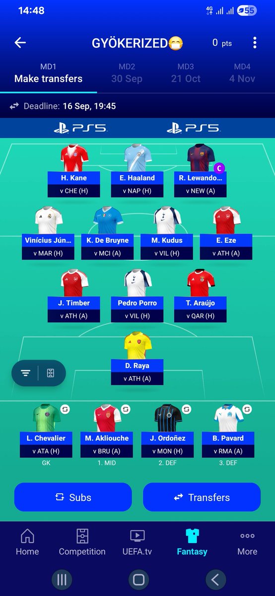 My Fantasy CL squad.
Gutted I couldn't fit in Gyökeres.