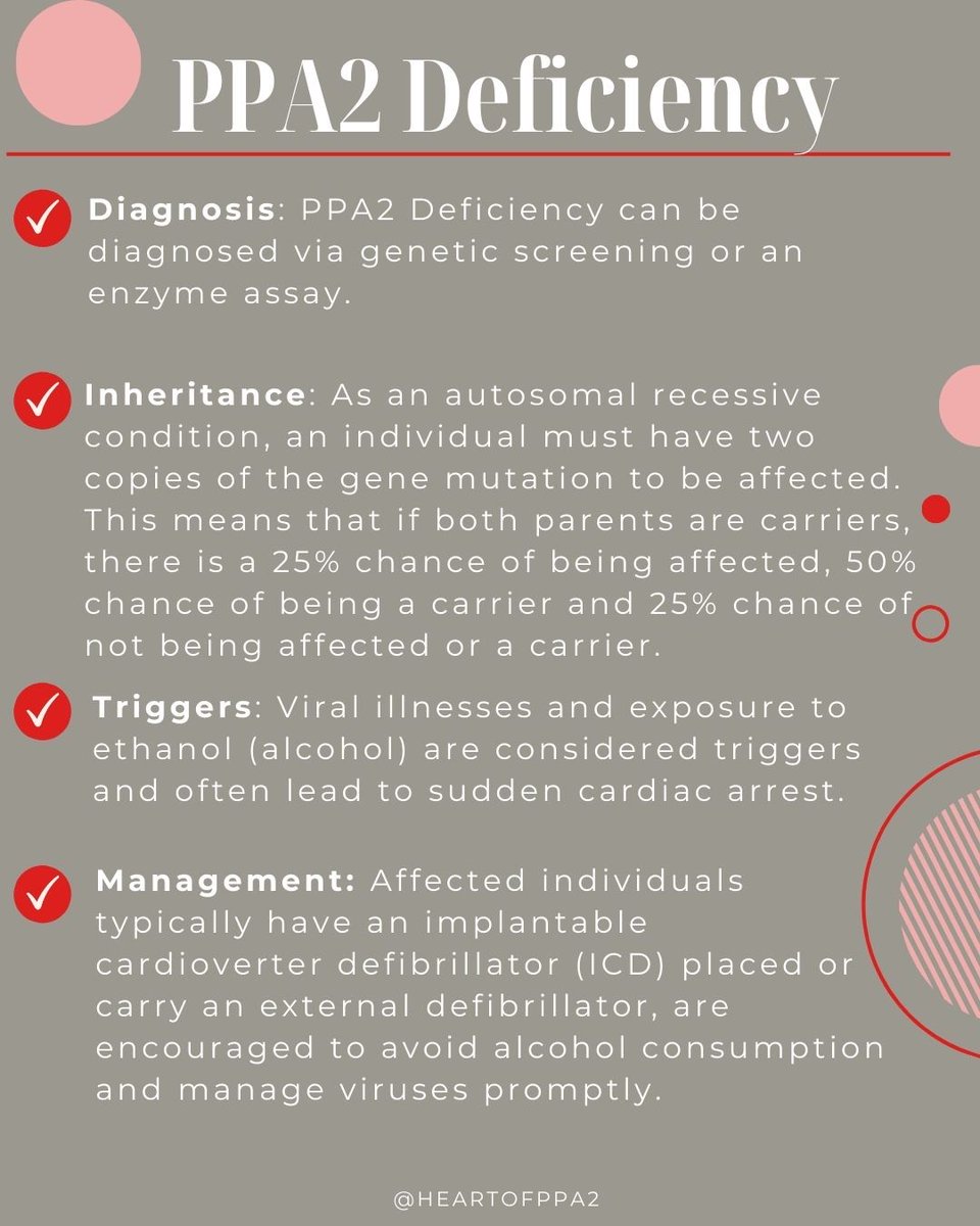 RareRevolutionM's tweet image. While there is currently no treatment or cure for PPA2 Deficiency, most individuals receive a defibrillator, avoid exposure to ethanol and sometimes vinegar, and promptly manage viral illnesses using an emergency management protocol provided by their treating doctors. #PPA2