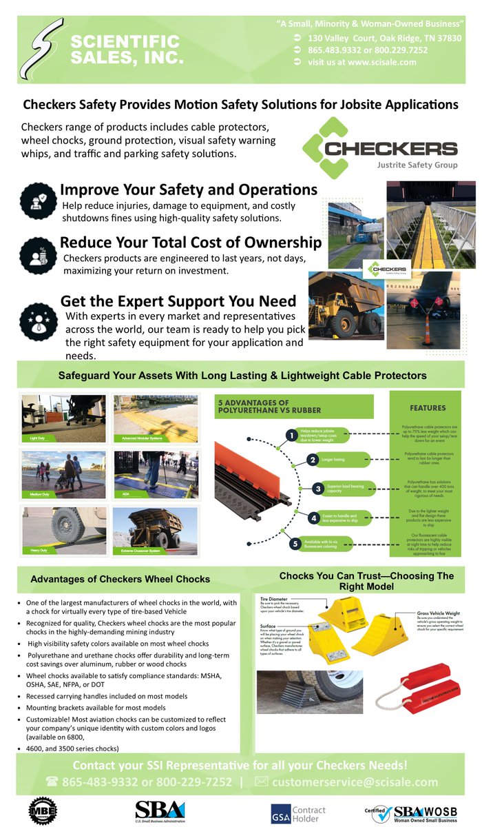 Reduce injuries &amp; downtime with Checkers® cable protectors + wheel chocks—engineered to last, high-vis options, and compliance choices (MSHA/OSHA/SAE/NFPA/DOT). SSI can spec the right gear for your site.
#JobsiteSafety #SSI
