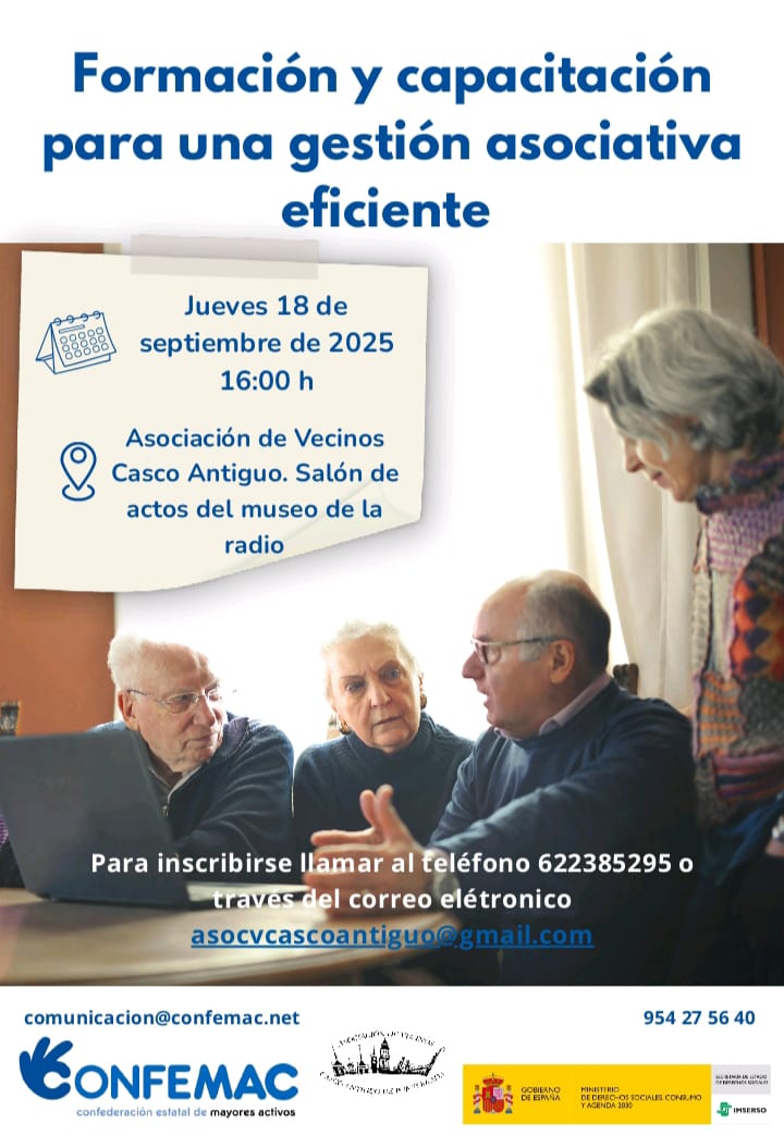 vecinoscantiguo's tweet photo. La Asociación de Vecinos del Casco Antiguo, en colaboración con CONFEMAC, ofrece este jueves a partir de las 16:00 h un taller sobre gestión asociativa.

Imprescindible inscripción previa. https://t.co/gsZitkT5uQ