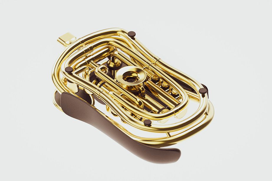 i_______DESIGN's tweet image. ピストンの触感でクリックする、楽器デザイナーによって生み出された管楽器のようなマウス。
Mouse MI　|　Yamaha Design Lab(@YamahaMusic_Jp)　|　1806