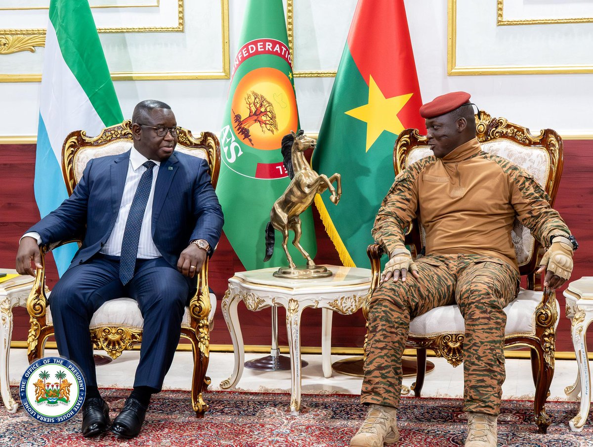 Chairman of ECOWAS Authority, President Julius Maada Bio, Welcomed by Head of State Captain Ibrahim Traoré on Arrival in Burkina Faso for One-Day Working Visit

Ouagadougou, Burkina Faso, Tuesday, 16 September 2025 — His Excellency Julius Maada Bio, President of the Republic of