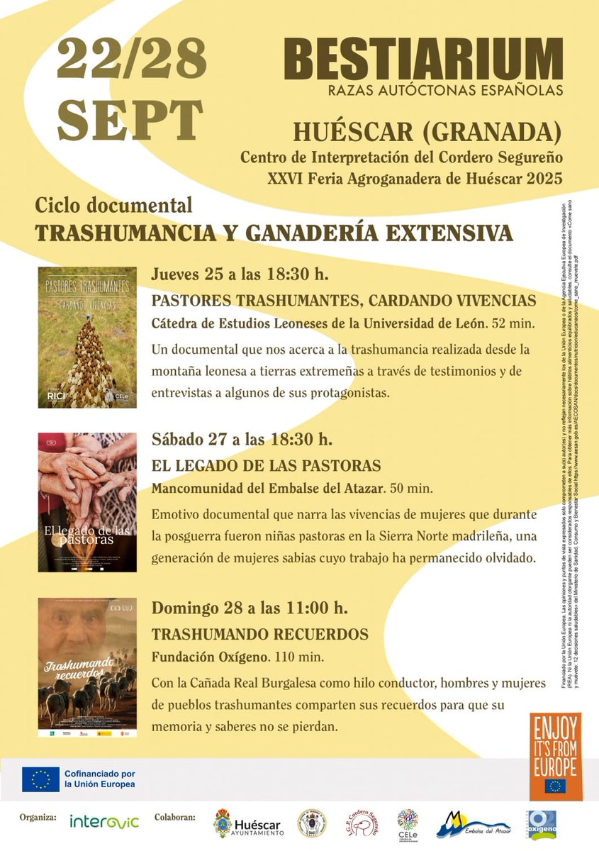 🩷El Legado de las Pastoras, de la #MancomunidadEmbalsedelAtazar sigue viajando por diversos lugares del territorio nacional en septiembre
Feria Ganadera, Molina de Aragón V19
Feria Agroganadera Huéscar, Granada Proyecto Bestiarium  S27
"Cineruelo" Cilleruelo de Abajo, Burgos S27