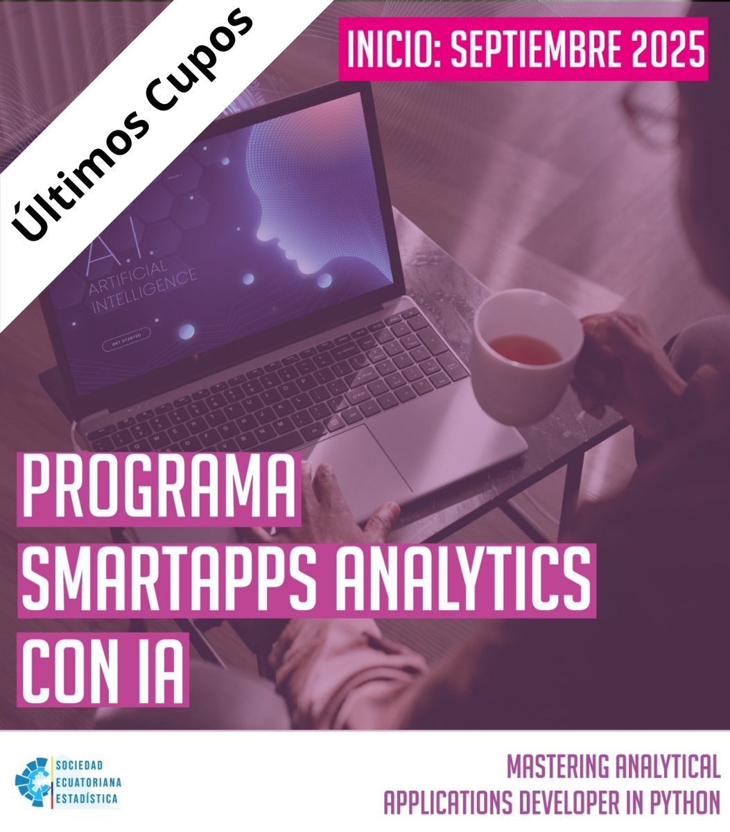 see_estadistica's tweet photo. 🚨 ¡Últimos cupos!
¿Listo para crear apps con IA y Python desde cero?
📅 Septiembre 2025
🧠 Online en vivo | Lun a jue, 19h00
🎓 Certificado + Proyecto final
📱 Info: https://t.co/2sJPP1QQfx
#SmartAppsConIA #DataApps #Streamlit #Dash #IA #CursosSEE #ÚltimosCupos https://t.co/208TL5t0fW