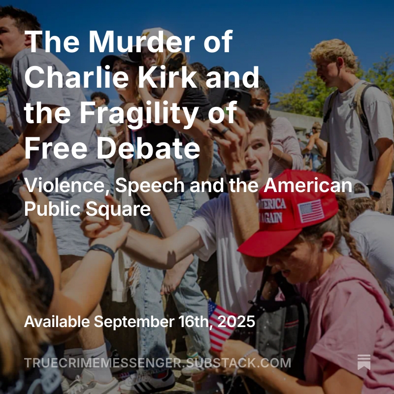 truecrimesub's tweet photo. Charlie Kirk’s murder wasn’t just a tragedy—it was an attack on free speech. Jayson Blair’s latest dives into how violence has repeatedly silenced voices in the public square—from MLK to Melissa Hortman. 
📖 https://t.co/vNkK3Ec4X1 https://t.co/h2xawKrtW2