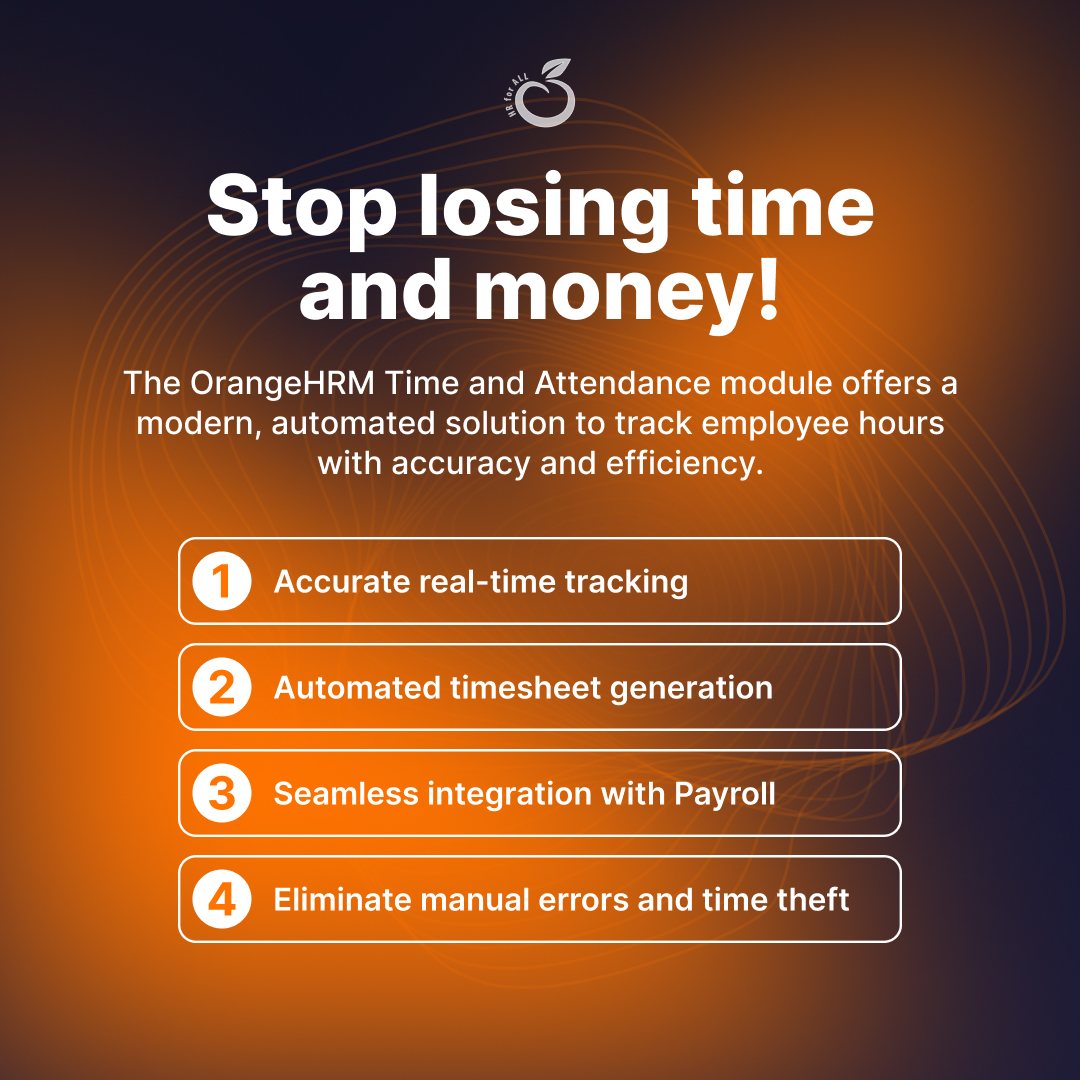 orangehrm's tweet image. Take control of your workforce with the OrangeHRM Time and Attendance module. Gain real-time visibility into employee work hours and attendance for smarter, more efficient management. Book a free demo to get started:

bit.ly/3ImA54R

#TimeandAttendance #OrangeHRM