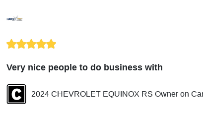 HawkChevyJoliet's tweet image. We just received a great review on Carfax. Thank you 2024 CHEVROLET EQUINOX RS Owner!