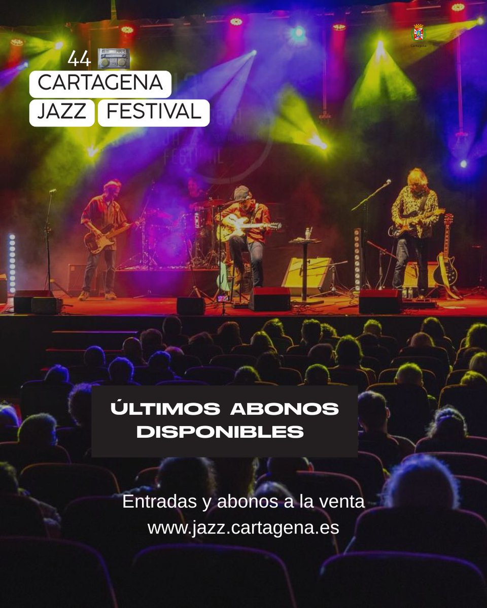 🎟️ Últimos 3️⃣0️⃣ abonos disponibles para el #CartagenaJazzFestival.

🎶 Disfruta de todos los conciertos programados en <a href="/El_Batel/">Auditorio El Batel</a>.

📆 29 de octubre al 16 de noviembre

🌐 Más información  y venta  de entradas en jazz.cartagena.es/2025/index.asp