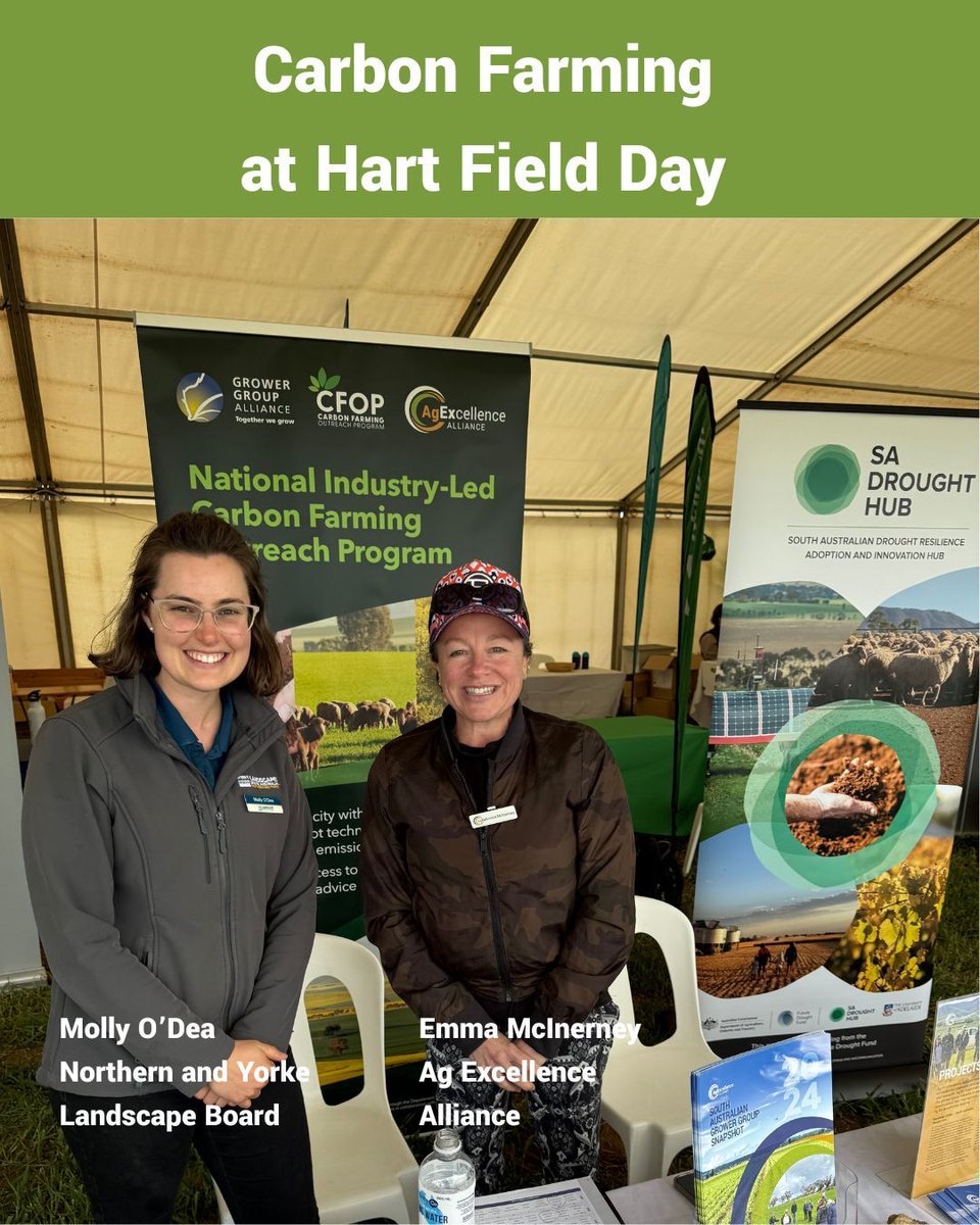 Ag_Excellence's tweet photo. 🌱 Carbon farming in focus at #HartFieldDay!
Molly O’Dea (Northern & Yorke Landscapes) + Emma McInerney (Ag Excellence Alliance) sharing insights on building resilience & lowering emissions.
#AgInnovation #CarbonFarming https://t.co/RL3L3zBo9t