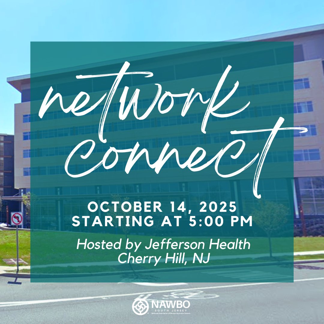 Network Connect w/ Jefferson Health
Tue, Oct 14 • 5–7 PM ET
Jefferson Health – Cherry Hill (2201 Chapel Ave W)

Purposeful networking for women business owners: real conversations, referrals, and collaboration opportunities.

RSVP: ow.ly/eLLk50WXgTK