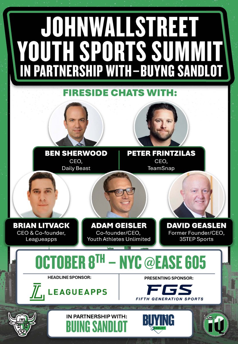 JohnWallStreet’s Youth Sports Summit (w/ <a href="/BuyingSandlot/">BuyingSandlot</a>) will bring together key senior stakeholders &amp; investors for a half-day of interactive conversation and high-level networking. 

We’ll unpack the latest trends, discuss monetization models, and talk through best practices.👇