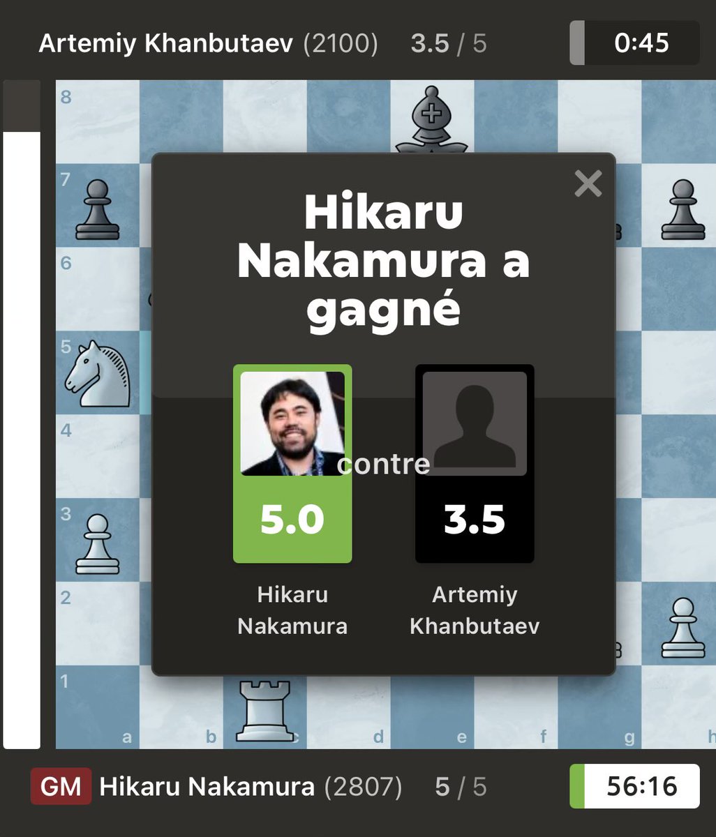 Le Grand Swiss m’a fait rater la perf monumentale d’Hikaru qui fait 5/5 à l’Open de l’Iowa, avec s’il vous plaît, une victoire de gala contre ni plus ni moins que le facteur du village à la dernière ronde ! 🤯