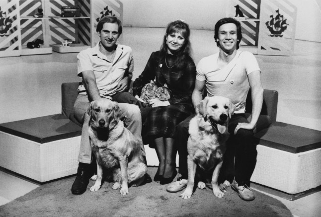 BluePeterHub's tweet image. Simon Groom, Sarah Greene and Peter Duncan, 1980s