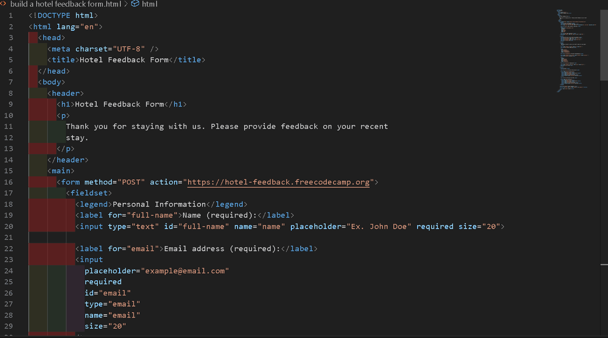 DRex_code's tweet image. 🎉 Project Completed! 🎉
I just finished building a Hotel Feedback Form using pure HTML 🙌
🧩 Features:
• Required name & email fields
• Radio buttons & checkboxes for easy choices
• 5-level service rating dropdown
🏨💻#HTML #WebDev #freeCodeCamp #100DaysOfCode