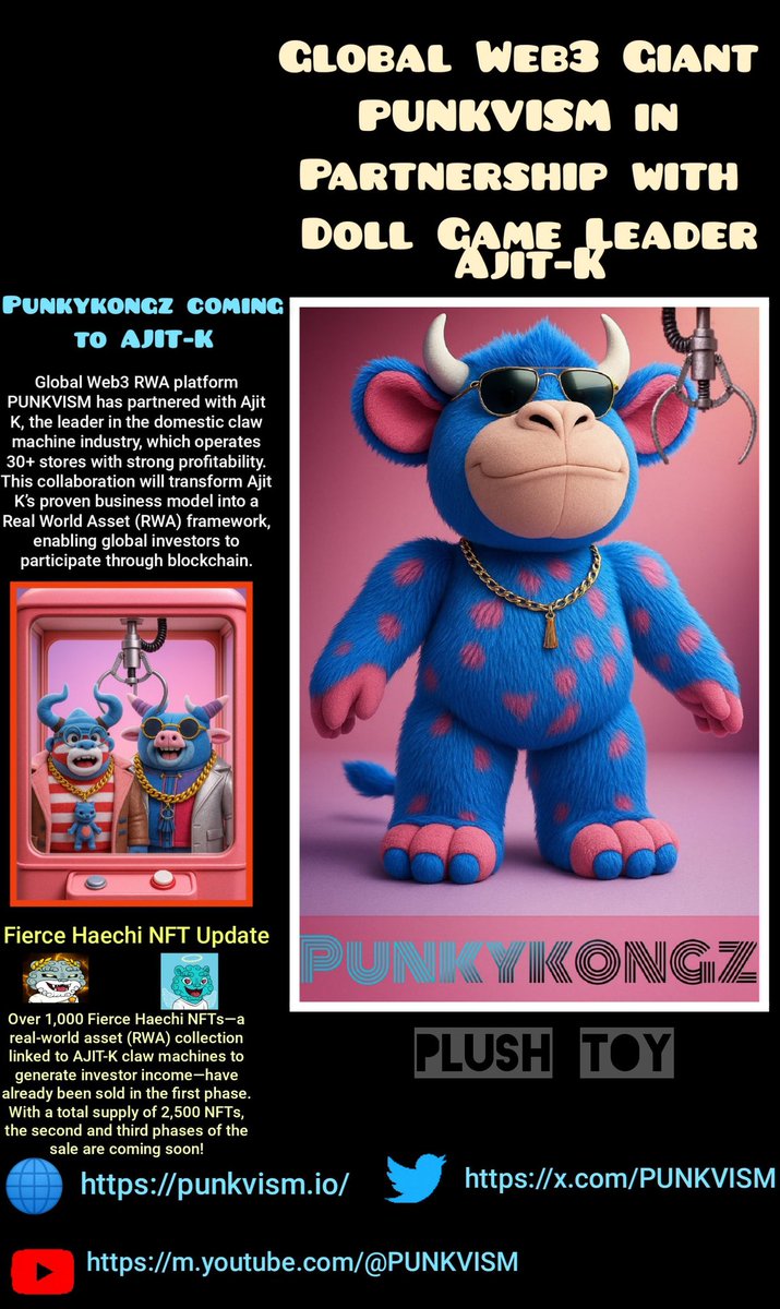 bedrum02's tweet image. My punkykongz plush design reveals @PUNKVISM &amp;amp; Ajit-k partnership deal and awesome opportunities for web3 users! #punkvism #AjitK #PlushToyDesignContest

worktoday.co.kr/news/articleVi…