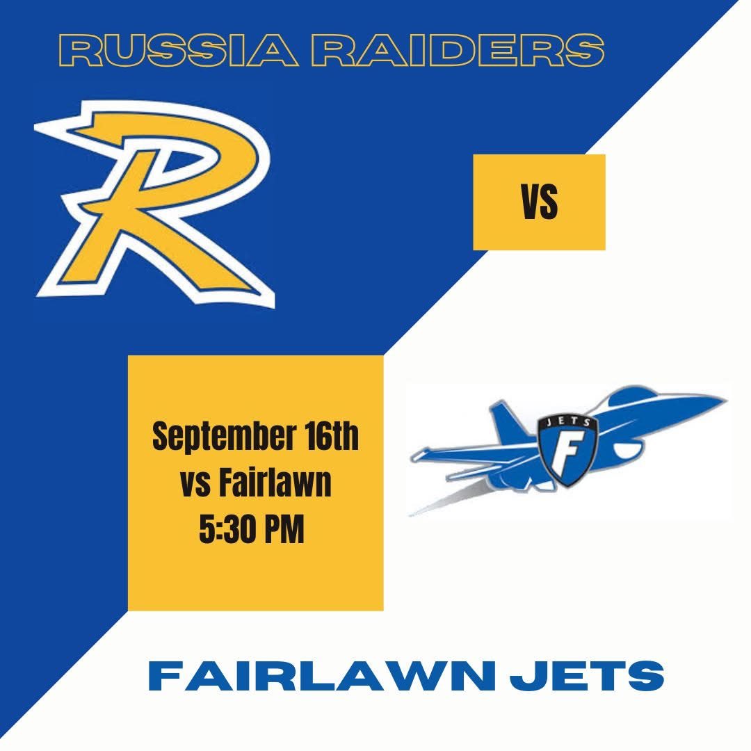 VOLLEYBALL TONIGHT! 

Your D7 #3 Russia Raiders start the second round of county by hosting Fairlawn! 

7th Grade - 5:00PM
JV - 5:30PM

8th Grade and Varsity to follow! 

#ALLIN