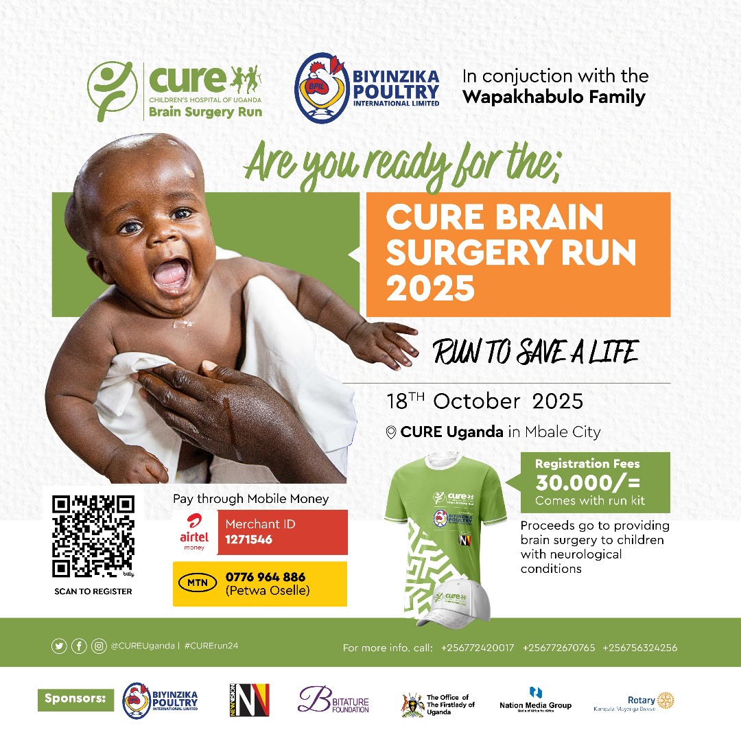 🏃‍♀️ Run to Save a Life!
📅 Oct 18th | 📍 Mbale | 💰 UGX 30k (incl. kit)

👉 Get your run kit today from the BPIL Head Office, Plot 77 Luthuli Avenue, Bugolobi.

Every step funds a brain surgery for a child. 💚

#CURERun2025 #RunToSaveALife #BPIL