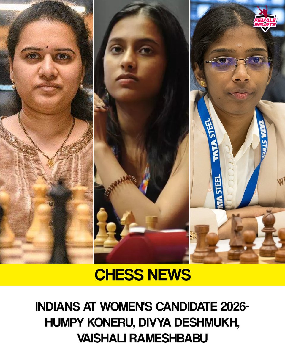 femalesports_in's tweet image. Players presenting India at the Women’s Candidate 2026.

Best of luck everyone 🎇

#chess #indiachess #womenscandidates2026