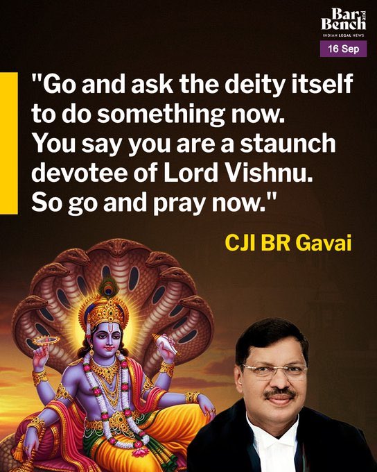 RituRathaur's tweet photo. 🚨😱 UNBELIEVABLE!!!

Hello Hindus, do you know what happens when the Chief Justice of India is a declared Neo-Buddhist Ambedkarite?

A Hindu devotee approached the Supreme Court, pleading for the restoration of a 7-foot beheaded idol of Lord Vishnu at the Javari Temple, Khajuraho (Madhya Pradesh).

The case came before CJI (an Ambedkarite Neo-Buddhist) & Justice Augustine George Masih (a Christian).

And what did the CJI say?

👉 “Go and ask the deity itself to do something now. You say you are a staunch devotee of Lord Vishnu, so go and pray. It’s an archaeological site, ASI needs to give permission, sorry.”

🤯 OMG!!! This is not just denial of justice this is a direct mockery of Hindu faith from the highest chair of justice in India!

And it stems from HATE for Hindu gods as prescribed by Mr Ambedkar during his 22 vows

Absolute Hall of Shame