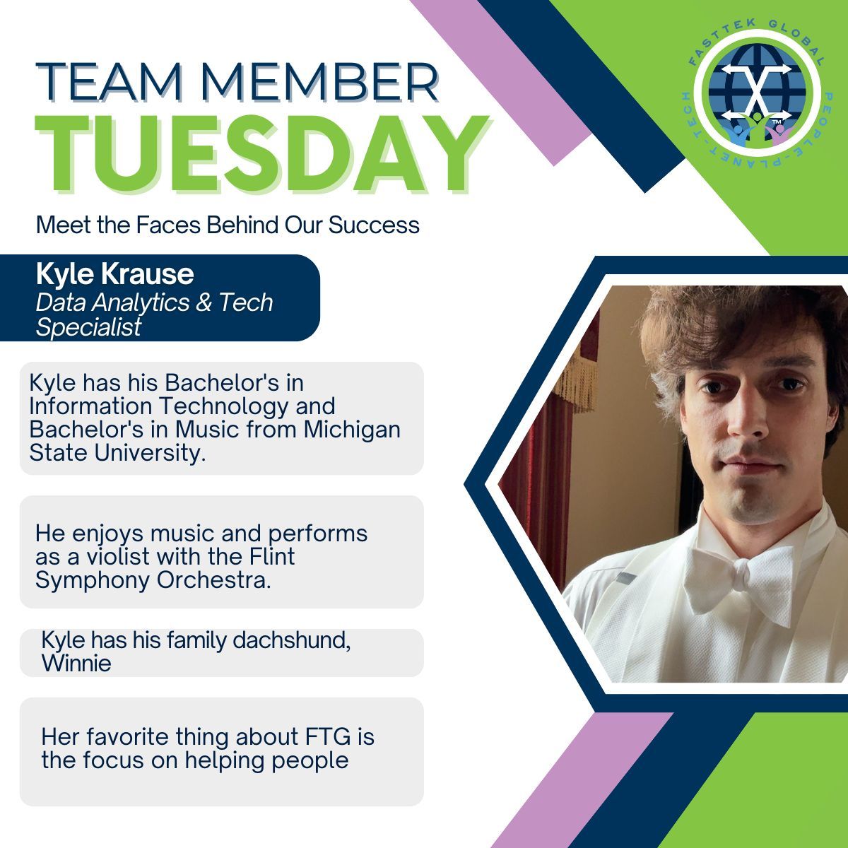It's Team Member Tuesday at FastTek Global! We enjoy highlighting &amp; celebrating our team!

Thank you for your valued service, Kyle. 

#IT #staffing #team