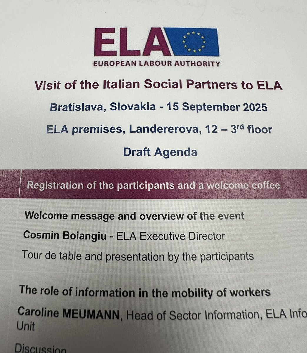 baldazzi75's tweet photo. Ieri a Bratislava 🇸🇰, presso la European Labour Authority, ci siamo confrontati sul tema del distacco dei lavoratori nell’UE, esprimendo le esigenze di semplificazione amministrativa ed armonizzazione delle normative lavoristiche di riferimento. https://t.co/D4BfLZVmOE