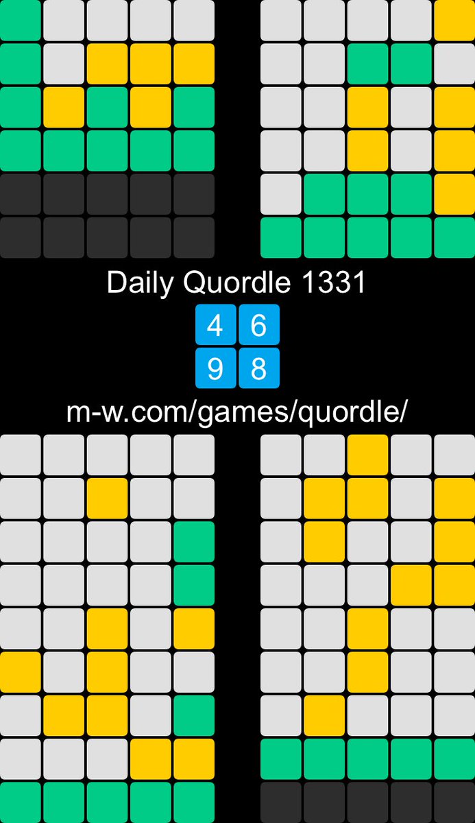 🙂 Daily Quordle 1331
4️⃣6️⃣
9️⃣8️⃣
m-w.com/games/quordle/
Nearly missed out!
#DailyQuordle1331