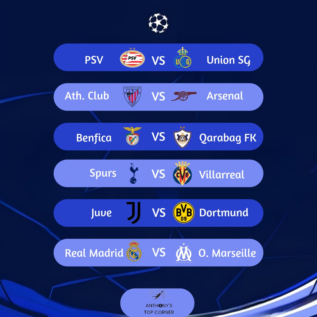 anthonythegoal2's tweet photo. The Champions League KICKS OFF tonight! 
Here are the fixtures: 
#ChampionsLeague #UCL https://t.co/cF1c4pkLyV