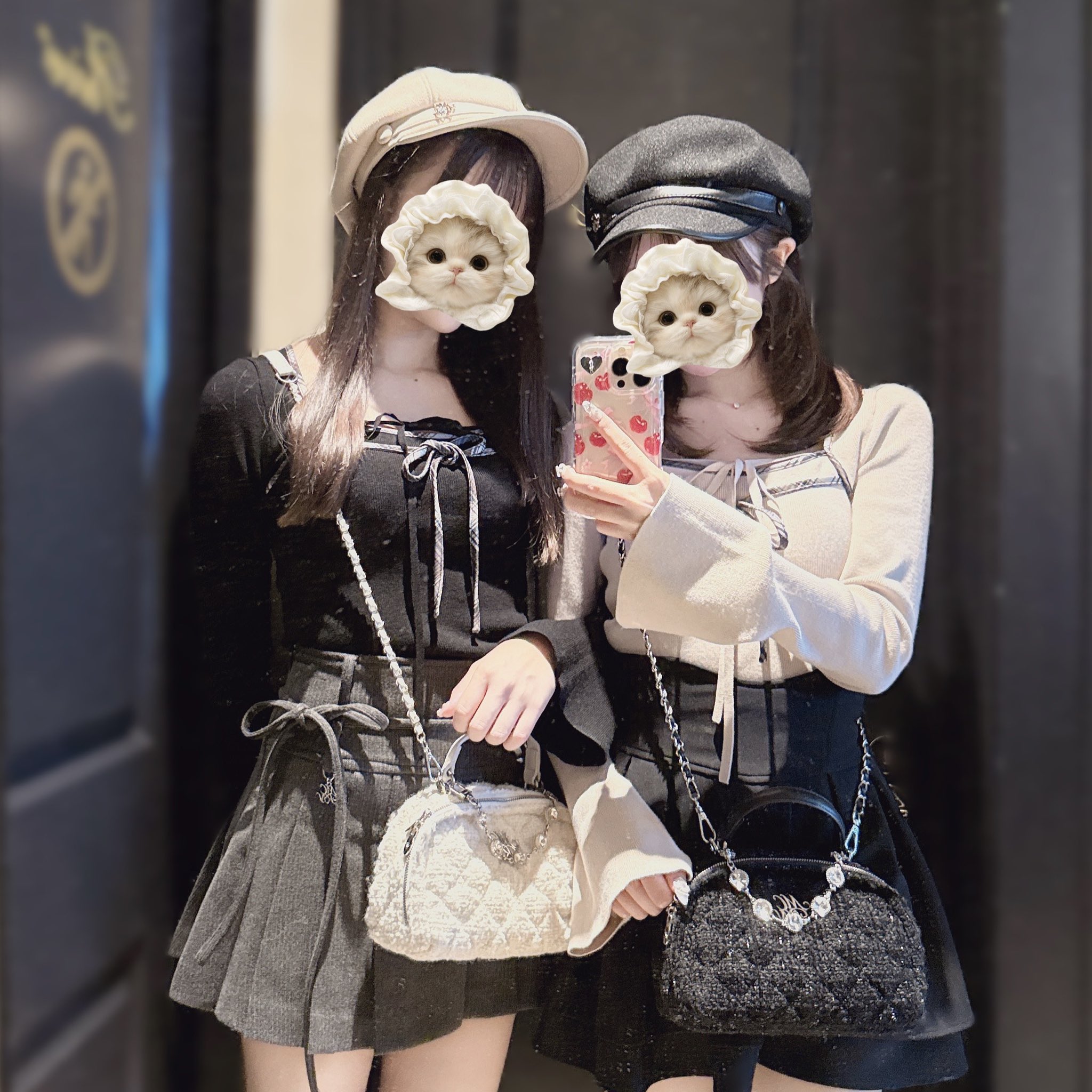 michellMacaronチェックパイピングリボンニットトップス