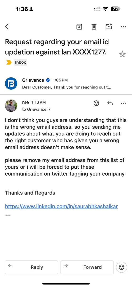saurabh0283's tweet image. @Bajaj_Finserv outdated systems still can’t verify emails/phone numbers—sending reminders to the WRONG person! In the era of AI, this is shameful from a top lender. #CustomerFail #TechShame