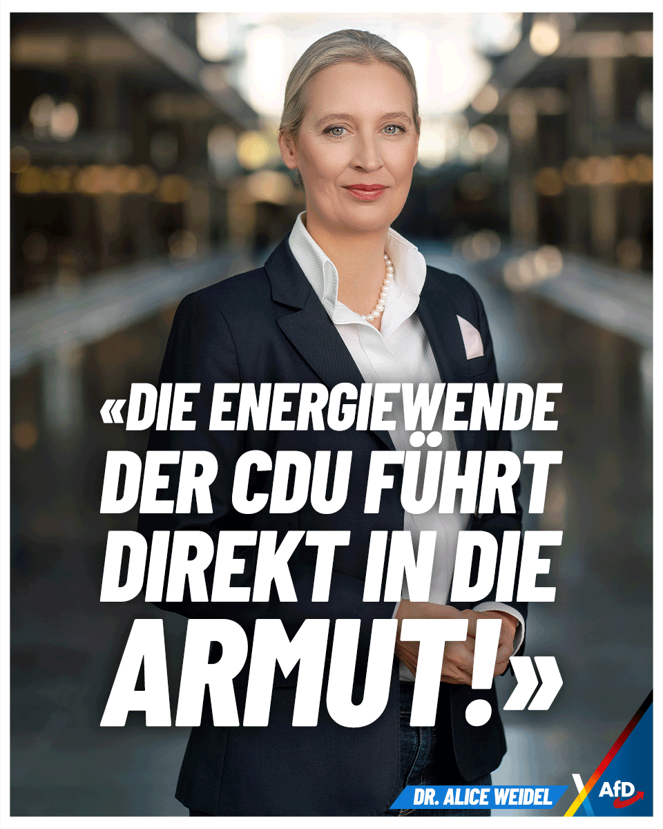 Mehr als 4 Mio. Haushalte können ihre Stromrechnungen nicht mehr pünktlich zahlen. Die 2011 von der CDU initiierte Energiewende verarmt die Bürger, Merz setzt diese Geisterfahrt fort. Schluss mit Experimenten, zurück zu sauberer, günstiger Kernenergie!