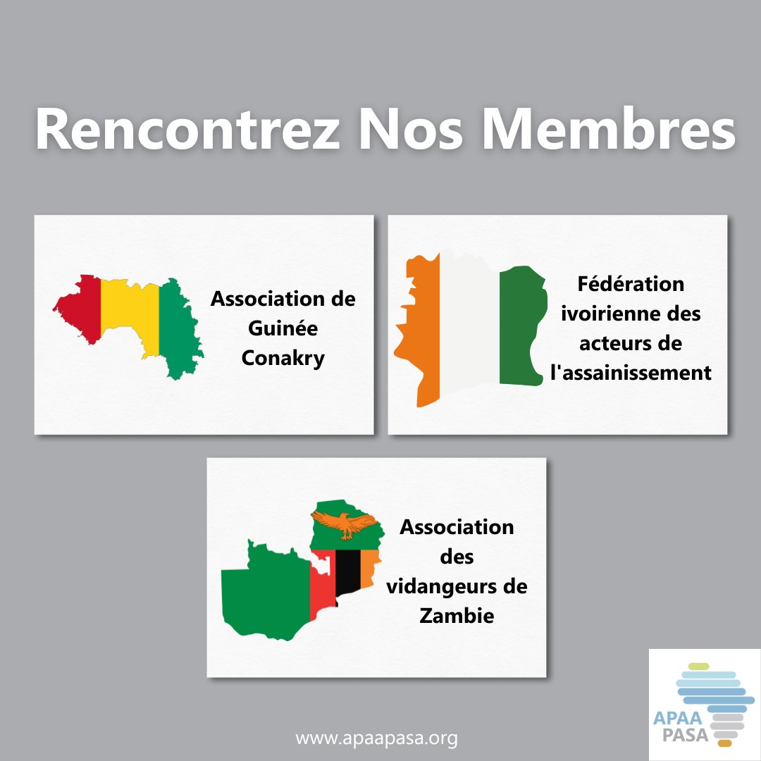 Rencontrez nos membres - De l'Afrique de l'Ouest à l'australe: Association de Guinée Conakry, Fédération ivoirienne des acteurs de l'assainissement, Association des vidangeurs de Zambie...&amp; bien d'autres ! Ensemble, nous construisons une Afrique plus forte. #APAA #UnitéAfricaine