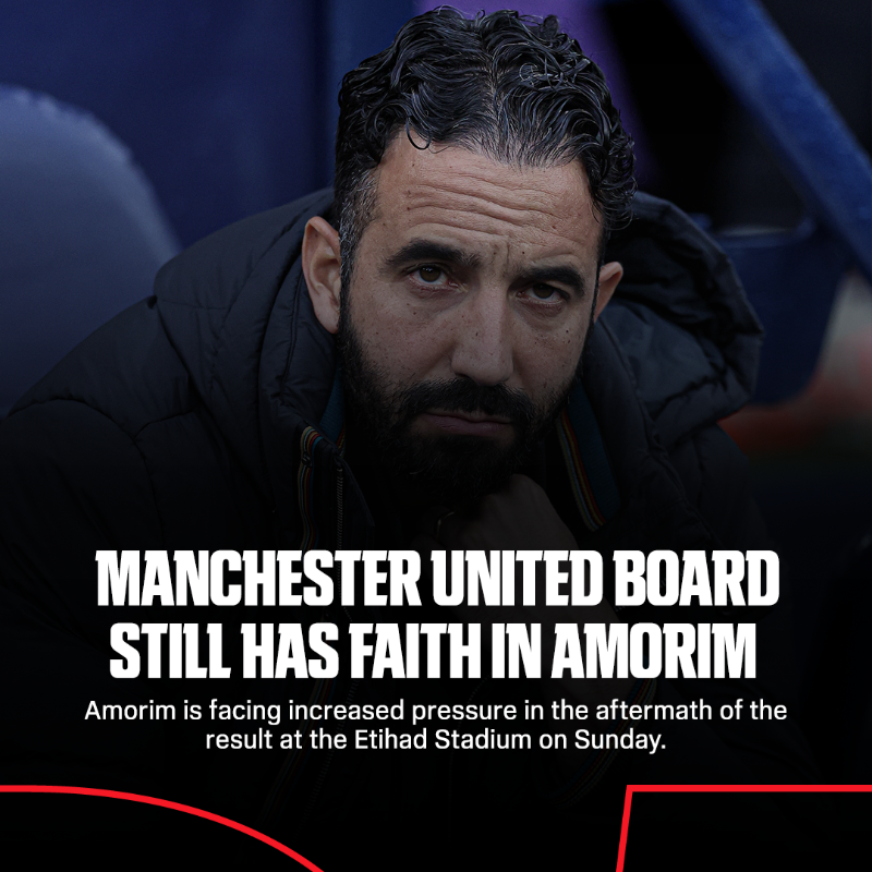 ESPNUK's tweet photo. Man United are willing to give Ruben Amorim more time to turn things around following their derby defeat to Man City, sources have told ESPN 👀