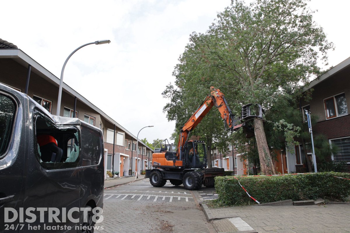 RedactieD8's tweet image. Een gespecialiseerd bedrijf is vanochtend ter plaatse gekomen in de #Warmoezierstraat in #Delfgauw om de boom vakkundig te verwijderen. Dat is inmiddels gelukt, de weg is weer vrij. De rolstoelbus heeft grote schade opgelopen.