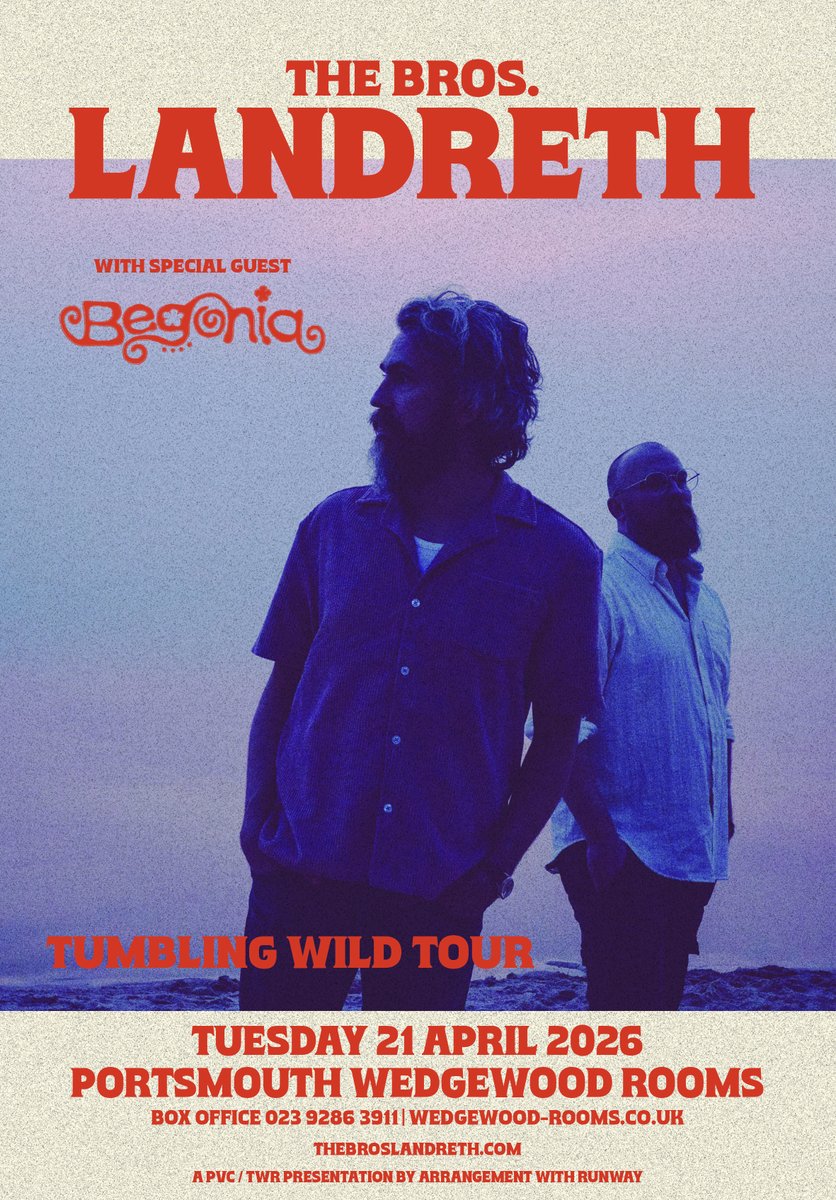🌟Just Confirmed🌟 PVC bring The Bros. Landreth to the Wedge on Tuesday 21st April 2026 as part of their ‘Tumbling Wild’ tour!

They’ll be joined by special guest Begonia

Tickets £25.00 in advance, on sale Friday morning